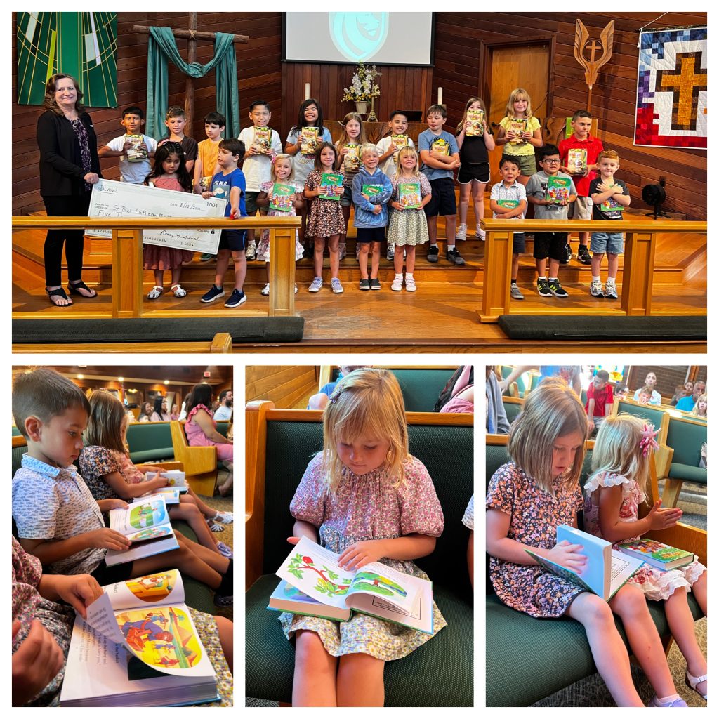 collage shows students with their new bibles, thanks to the LWML grant received
